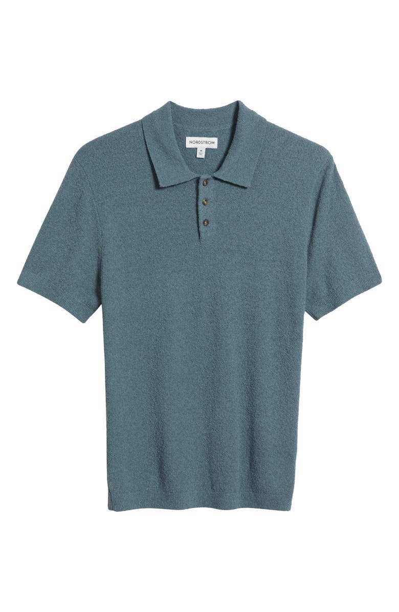 Nordstrom Short Sleeve Bouclé Polo Sweater, Alternate, color, Blue Weather