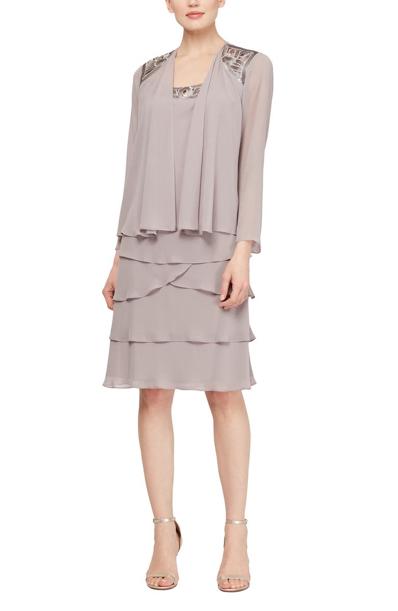 SL FASHIONS SLNY Sequin Chiffon Jacket Dress, Main, color, Dmr