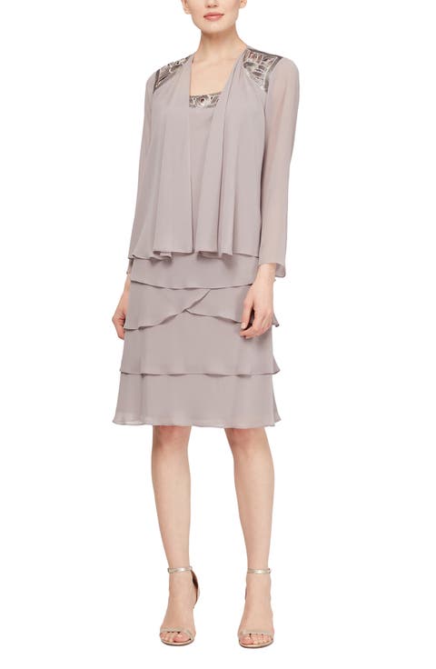 SLNY Sequin Chiffon Jacket Dress