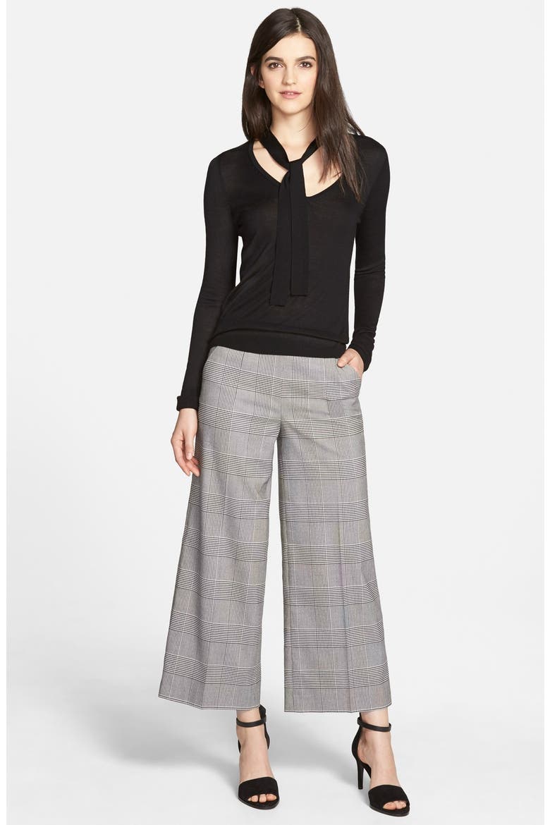 Wide Leg Plaid Culottes (Nordstrom Exclusive), Alternate, color, RICH BLACK