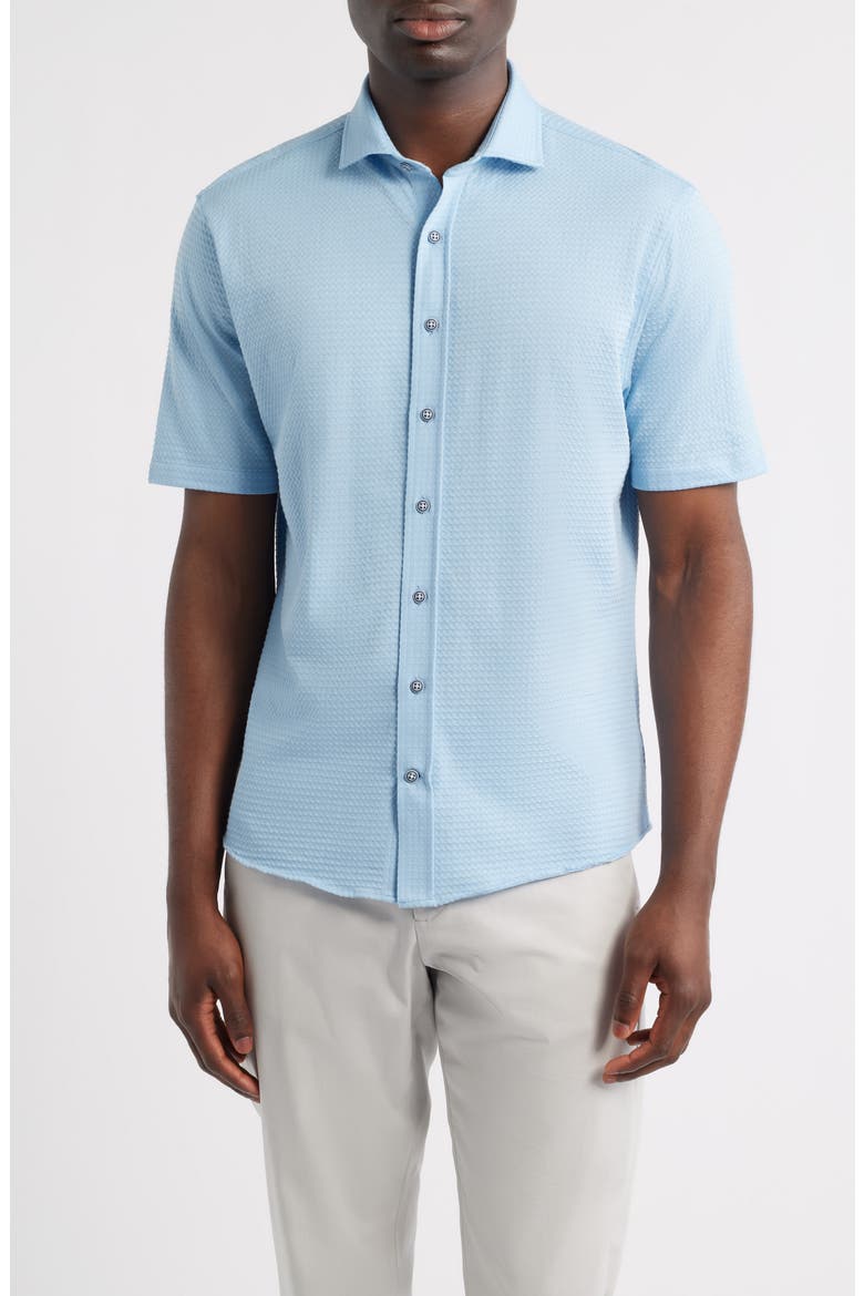 Surfsucker Knit Short Sleeve Button-Up Shirt, Main, color, BIG SKY