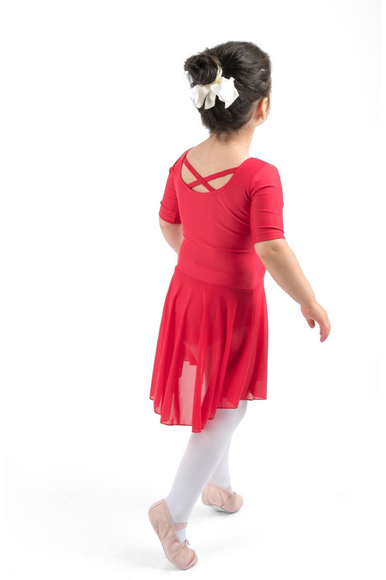 Girls Short Sleeve Skirted Leotard, Alternate, color, RED
