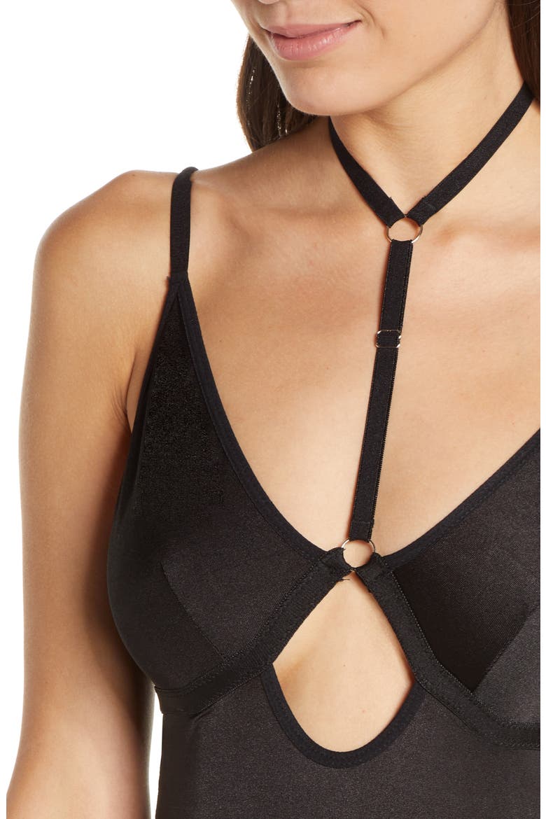 Choker Teddy with Garter Straps, Alternate, color, BLACK
