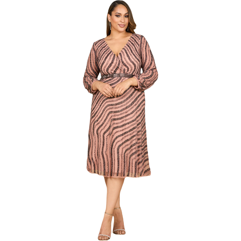 Lara New York Beaded Midi Dress With Long Sleeves