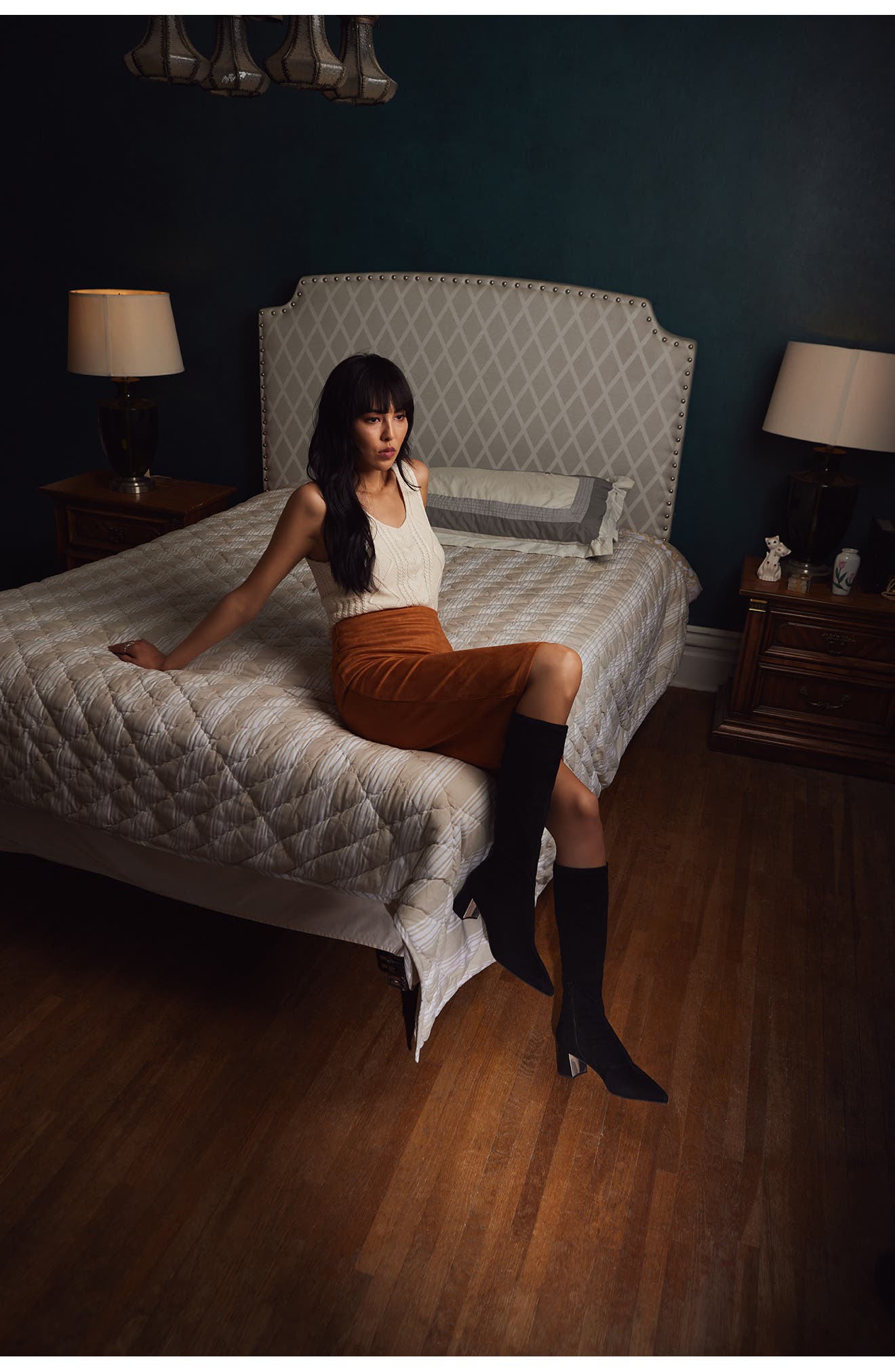 Donald Pliner Pointed Toe Knee High Boot, Alternate, color, Black