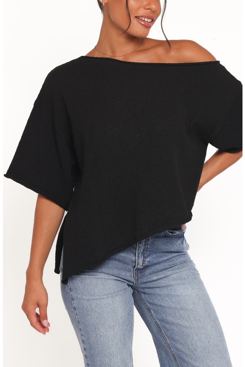 Ardena One Shoulder Bouclé Knit Top, Main, color, BLACK