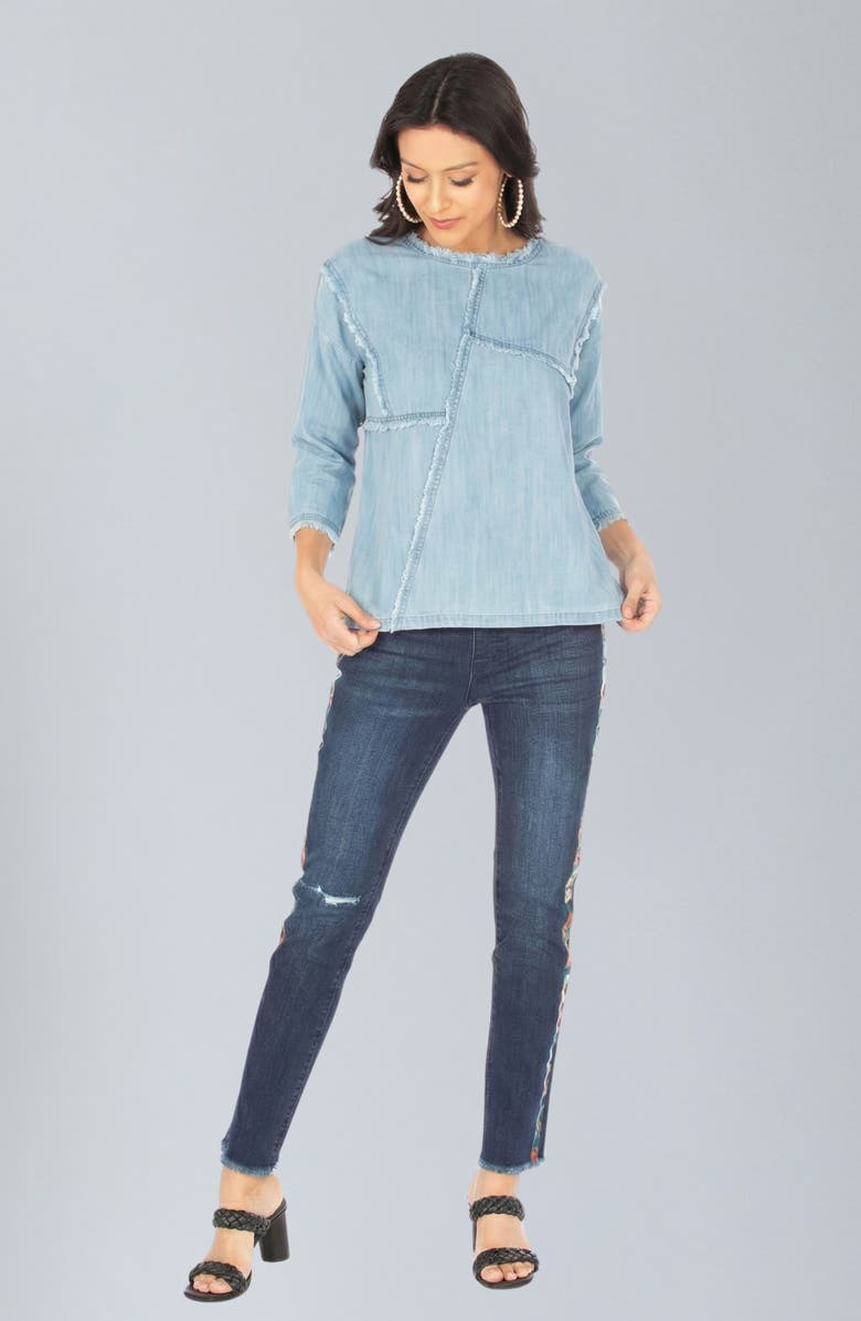 APNY Frayed Patched Top, Alternate, color, Indigo
