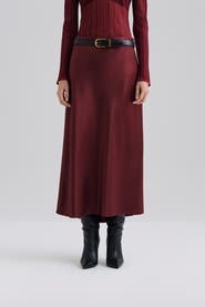 Malina Aubree Satin Midi Skirt