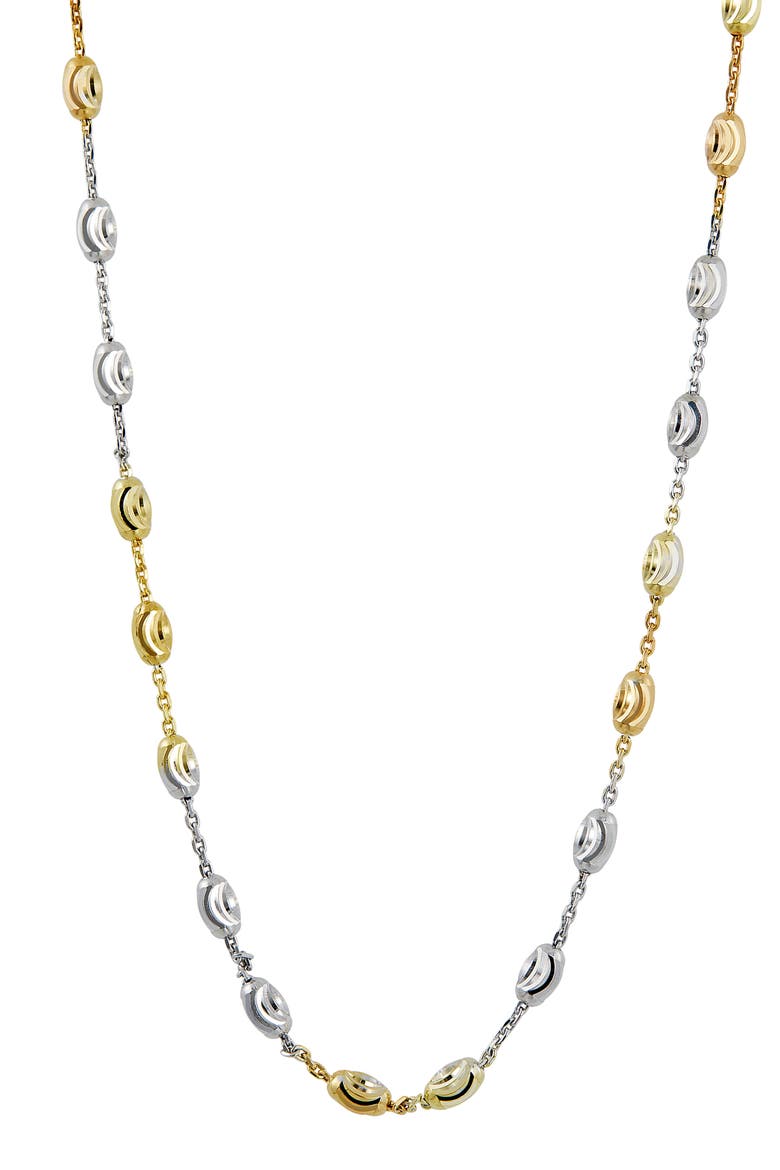 Tri Color Bead Station Chain Necklace, Main, color, YELLOW GOLD MULTI