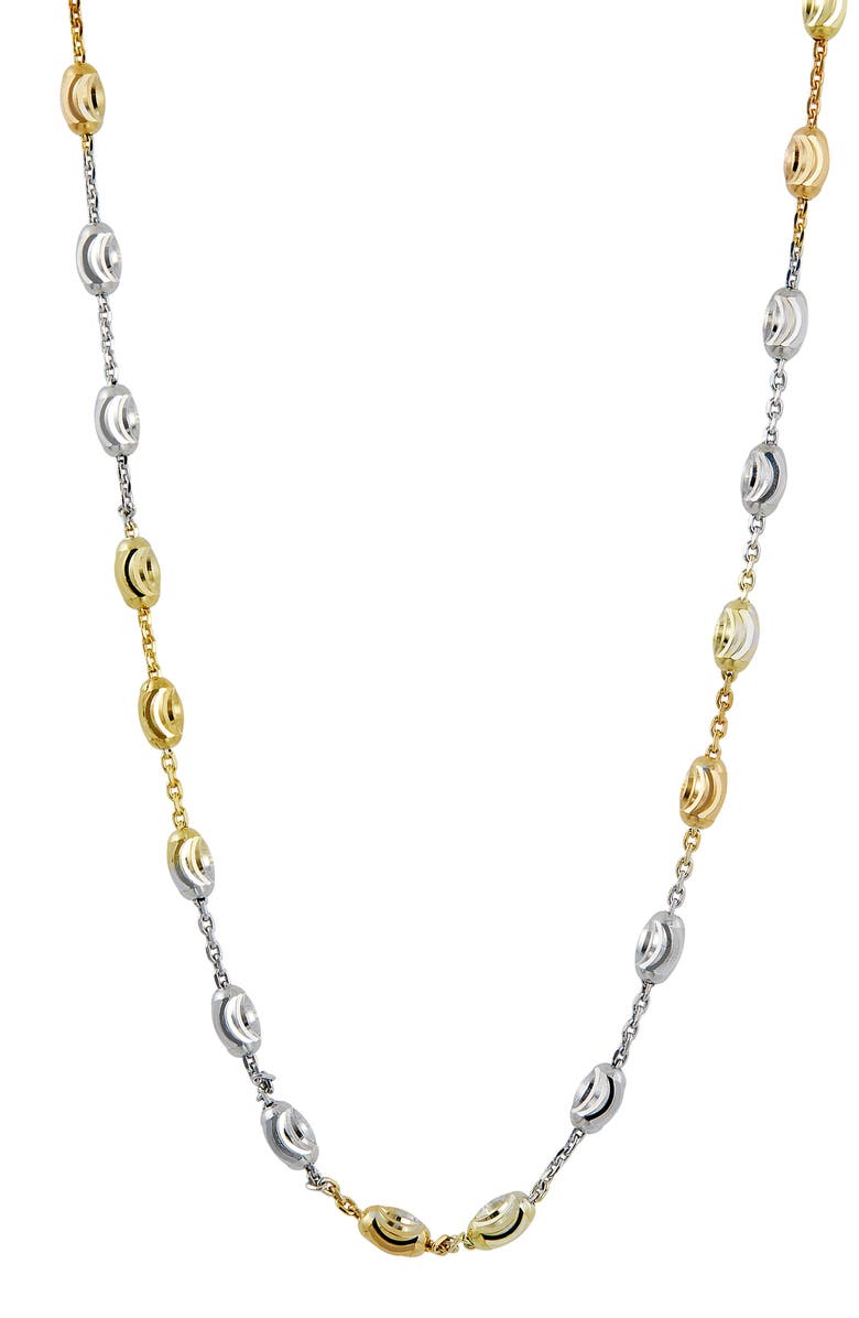 SAVVY CIE JEWELS Tri Color Bead Station Chain Necklace, Main, color, Yellow Gold Multi