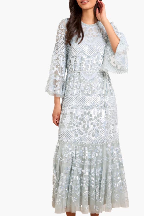 Needle & Thread Snowdrop 3/4 Sleeve Crew Neck Ankle Gown In White