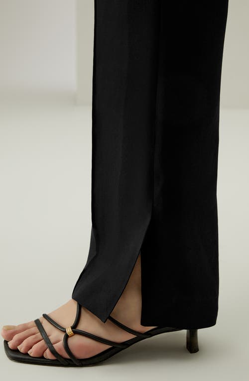 Shop Lilysilk Silk Straight Leg Trousers With Side Slit In Black