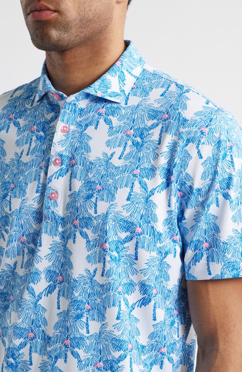 Johnnie-o The Grove Palm Tree Print Prep-formance Golf Polo In Palisades Blue