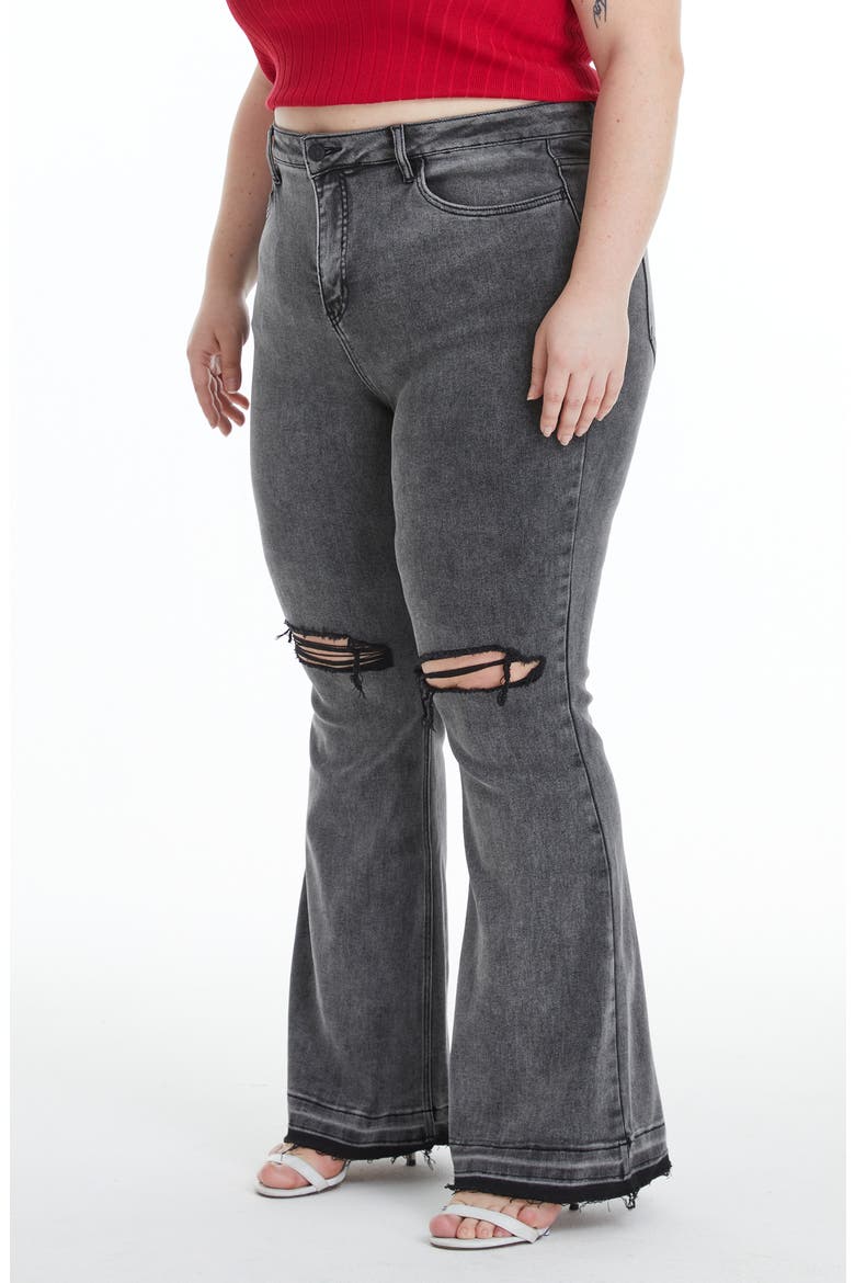 Lauren High Waist Ripped Flare Jeans, Alternate, color, GREY