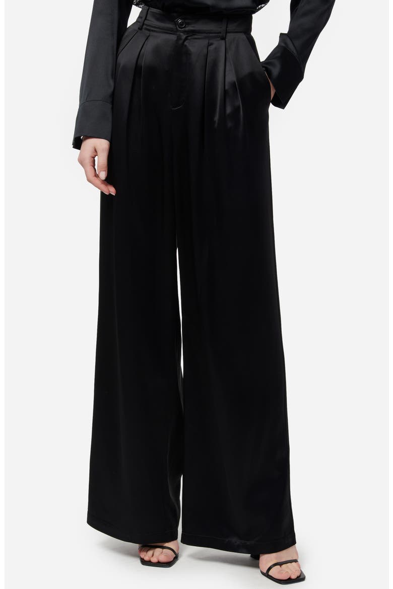 Davina High Waist Satin Wide Leg Pants, Main, color, BLACK