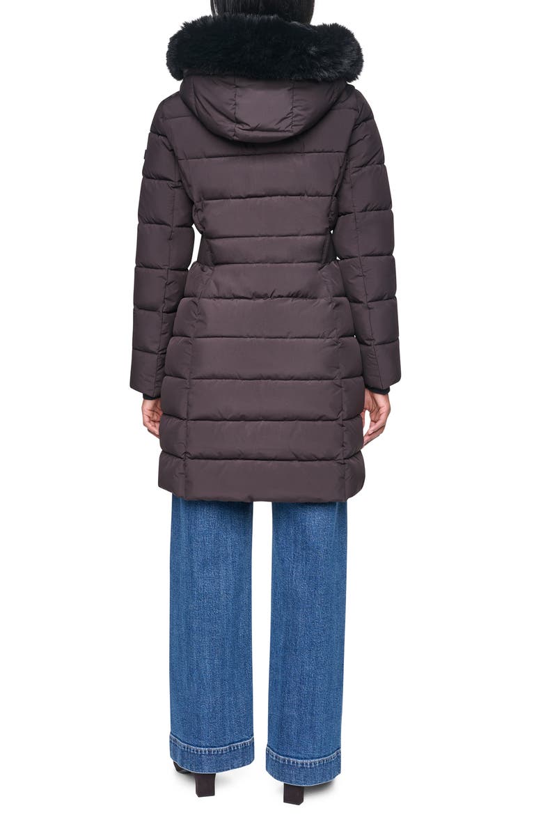 Hooded Puffer Coat with Faux Fur Trim, Alternate, color, BITTER