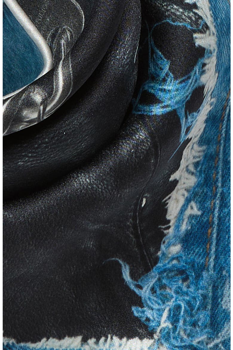 Trompe l'Oeil Silk Triangle Scarf, Alternate, color, BLACK/ BLUE