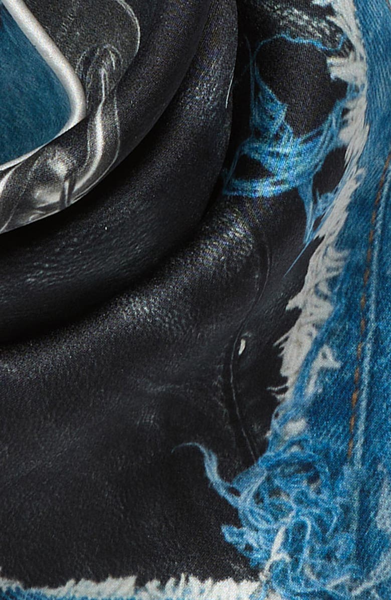 Acne Studios Trompe l'Oeil Silk Triangle Scarf, Alternate, color, Black/ Blue