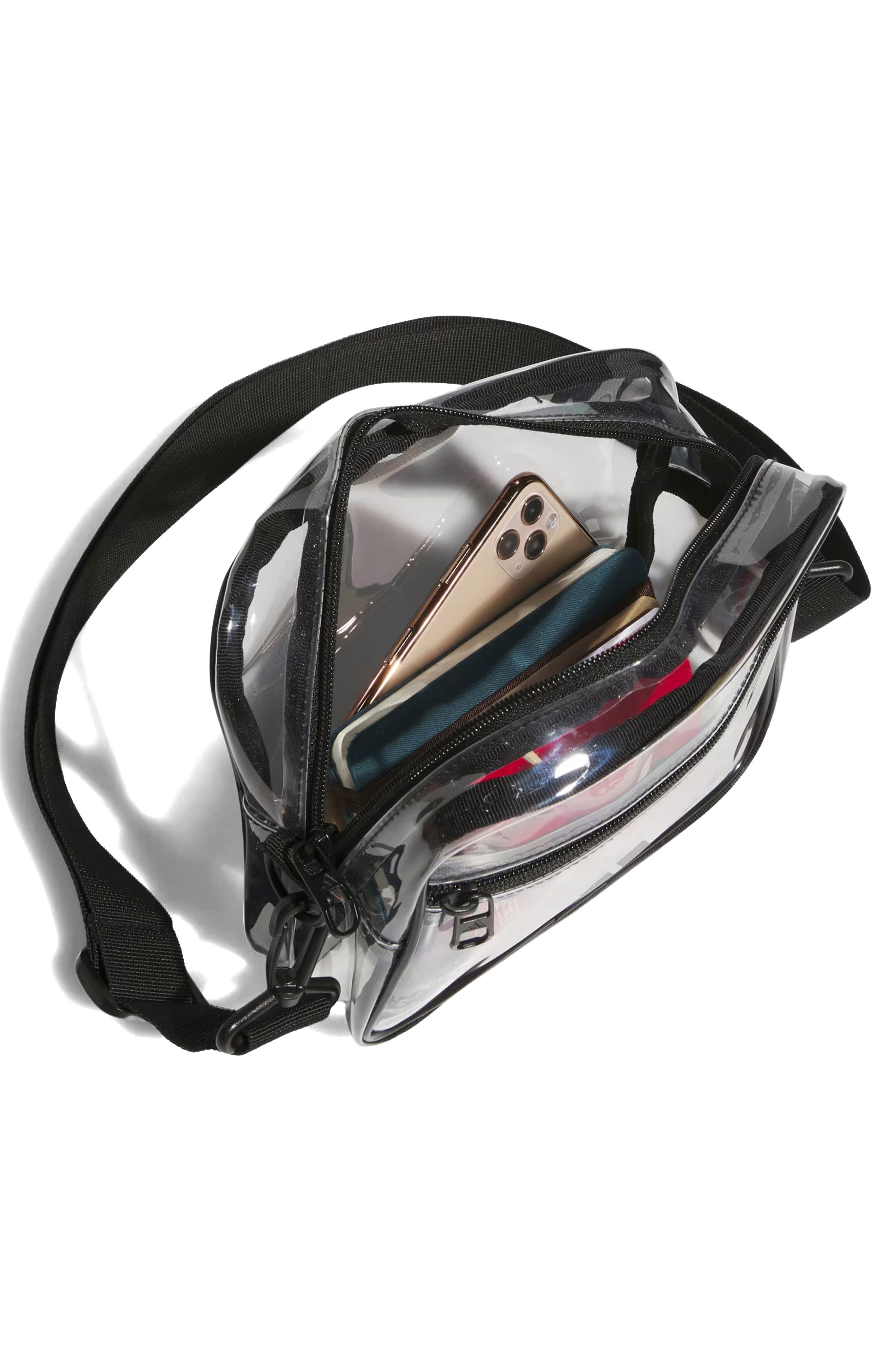 adidas Originals Transparent Bag, Alternate, color, Clear/ Bold Blue/ Scarlet