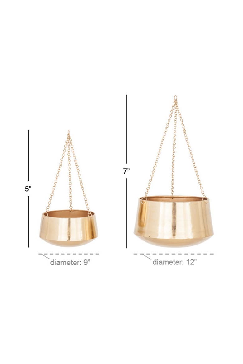 Goldtone Metal Indoor & Outdoor Hanging Dome Wall Planter with Chain - Set of 2, Alternate, color, GOLD