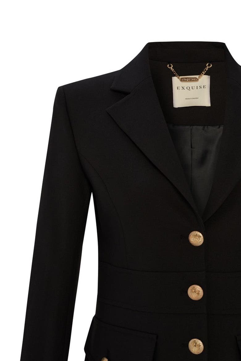 Antigone Fitted Pocket Jacket, Alternate, color, BLACK