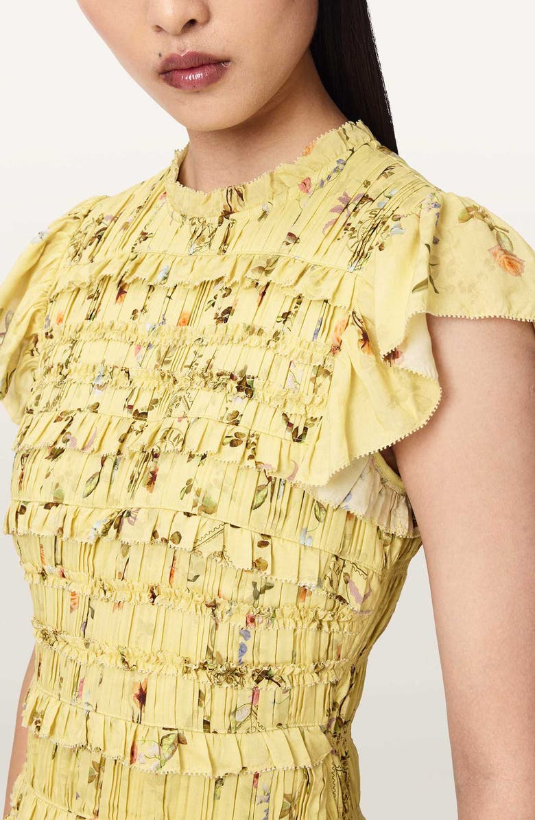 AllSaints Lauren Floral Smock Bodice Minidress, Alternate, color, Carmel Pale Yellow