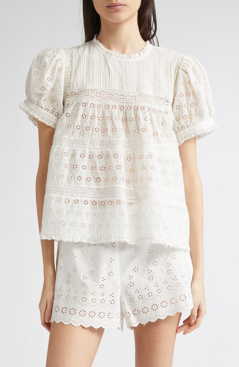 DÔEN Adeline Organic Cotton Eyelet Top, Main, color, Salt