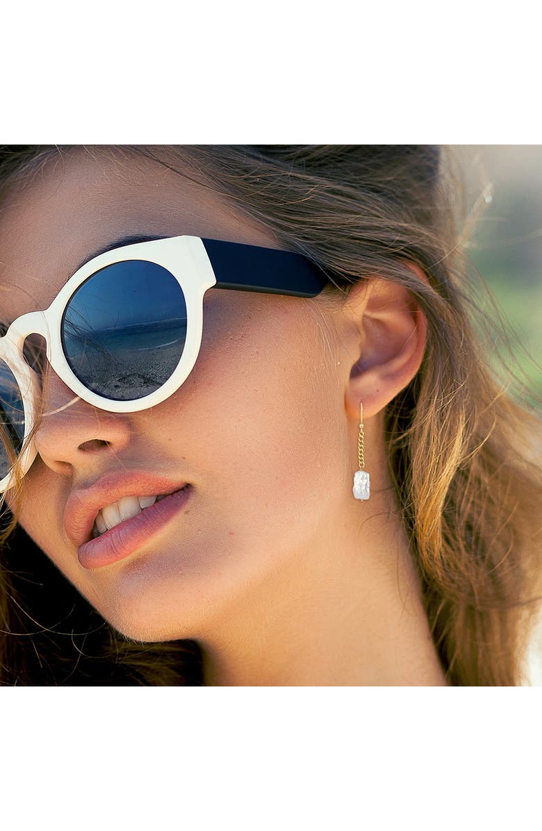 DELMAR 18K Gold Plated Sterling Silver 15mm x 9mm Cultured Freshwater Pearl Drop Earrings, Alternate, color, White