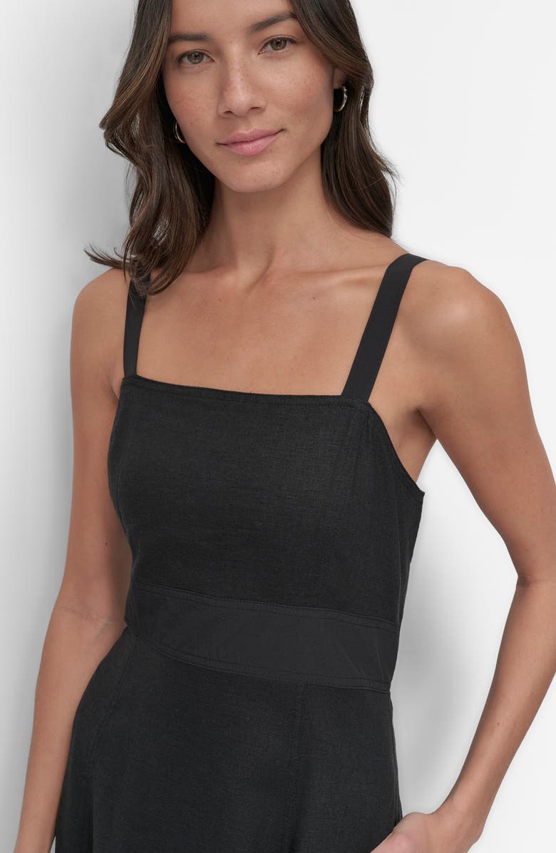 DKNY Paneled Linen Blend Midi Dress, Alternate, color, Black