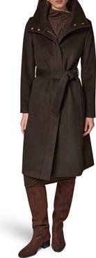 Donna Karan New York Belted Funnel Neck Wool Blend Coat