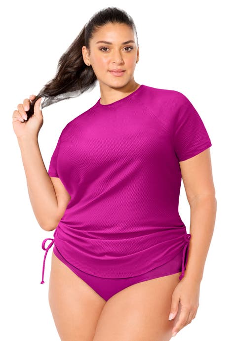 Chlorine Resistant Quick-Dry Side-Tie Short Sleeve Swim Tee Rash Guard (Plus Available)