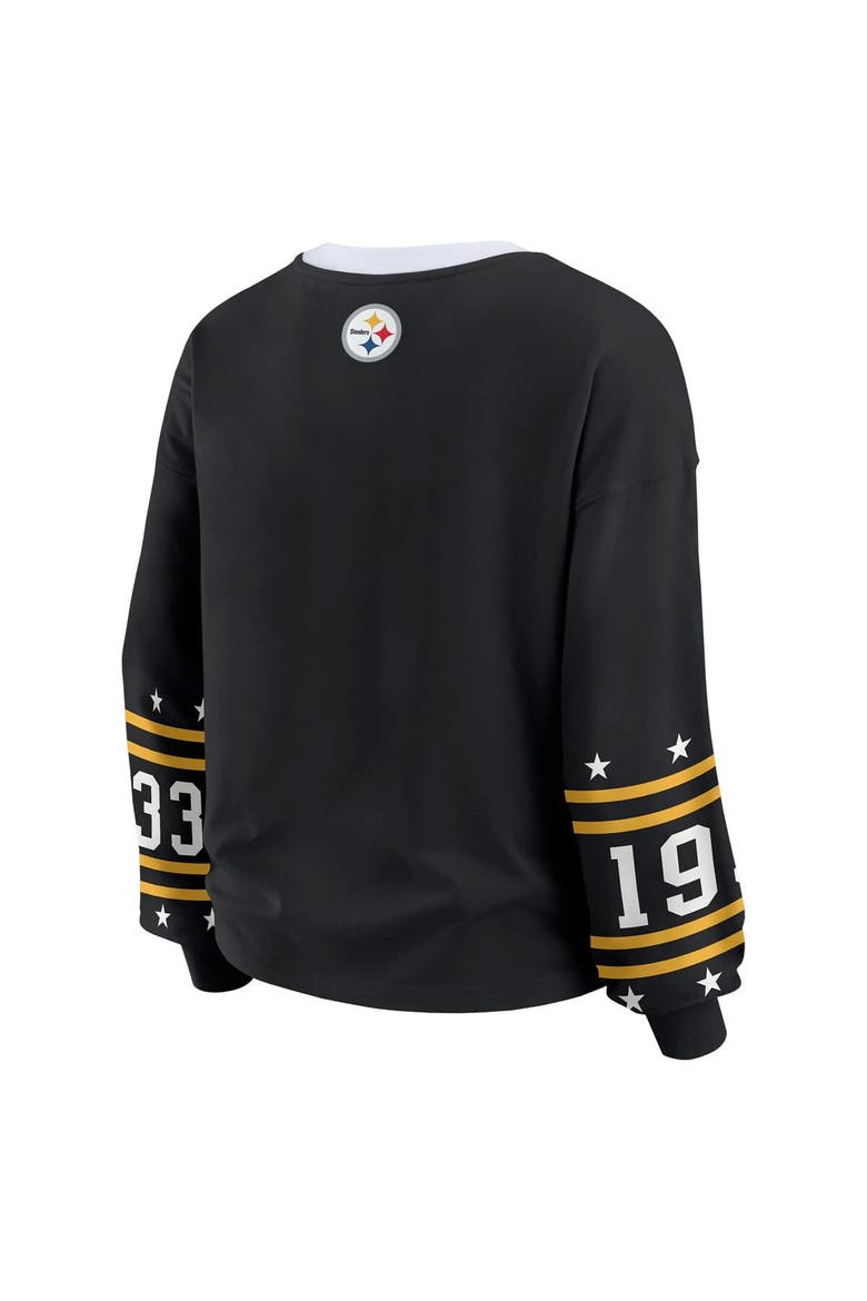 Women's WEAR by Erin Andrews Black Pittsburgh Steelers Plus Size Sport Long-Sleeve T-Shirt, Alternate, color, Black