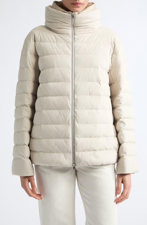 Faux Suede Quilted Down Puffer Jacket