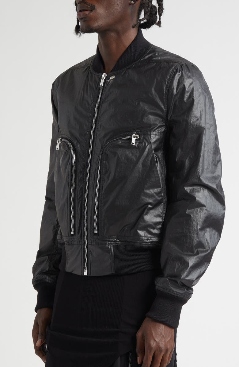Rick Owens Bauhaus Coated Cotton Flight Jacket, Alternate, color, Black