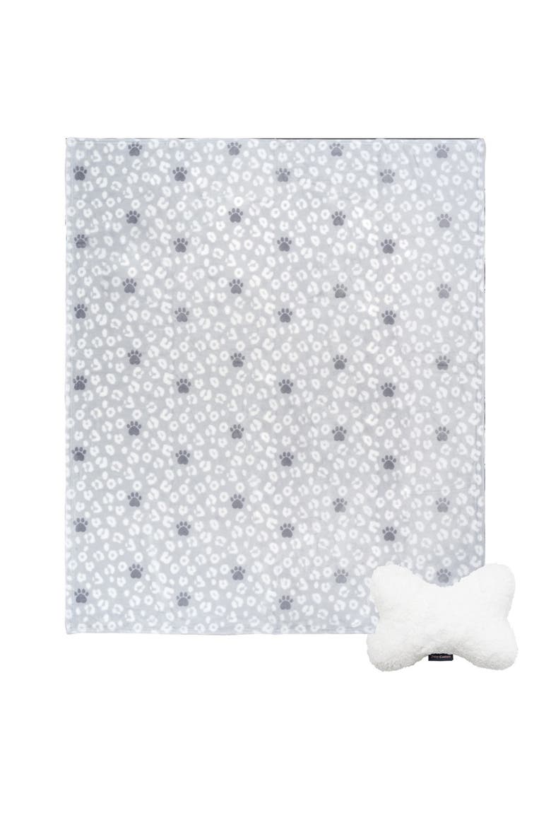 Plush Throw & Fleece Pillow Set, Main, color, GREY/WHITE
