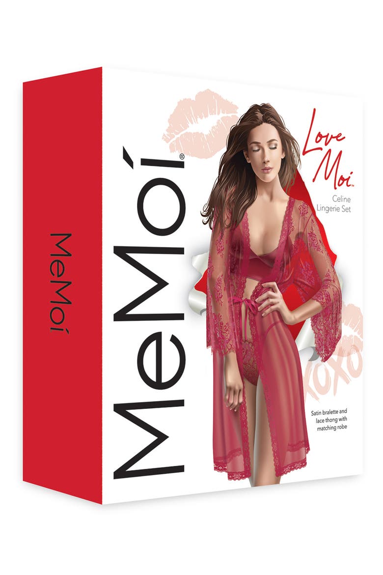 Celine Robe, Bralette & Thong Set, Alternate, color, RED