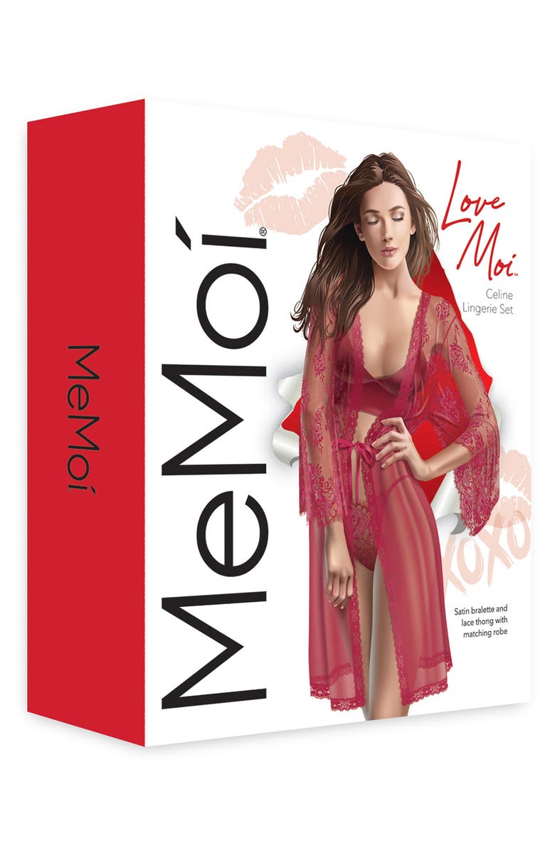 MeMoi Celine Robe, Bralette & Thong Set, Alternate, color, Red