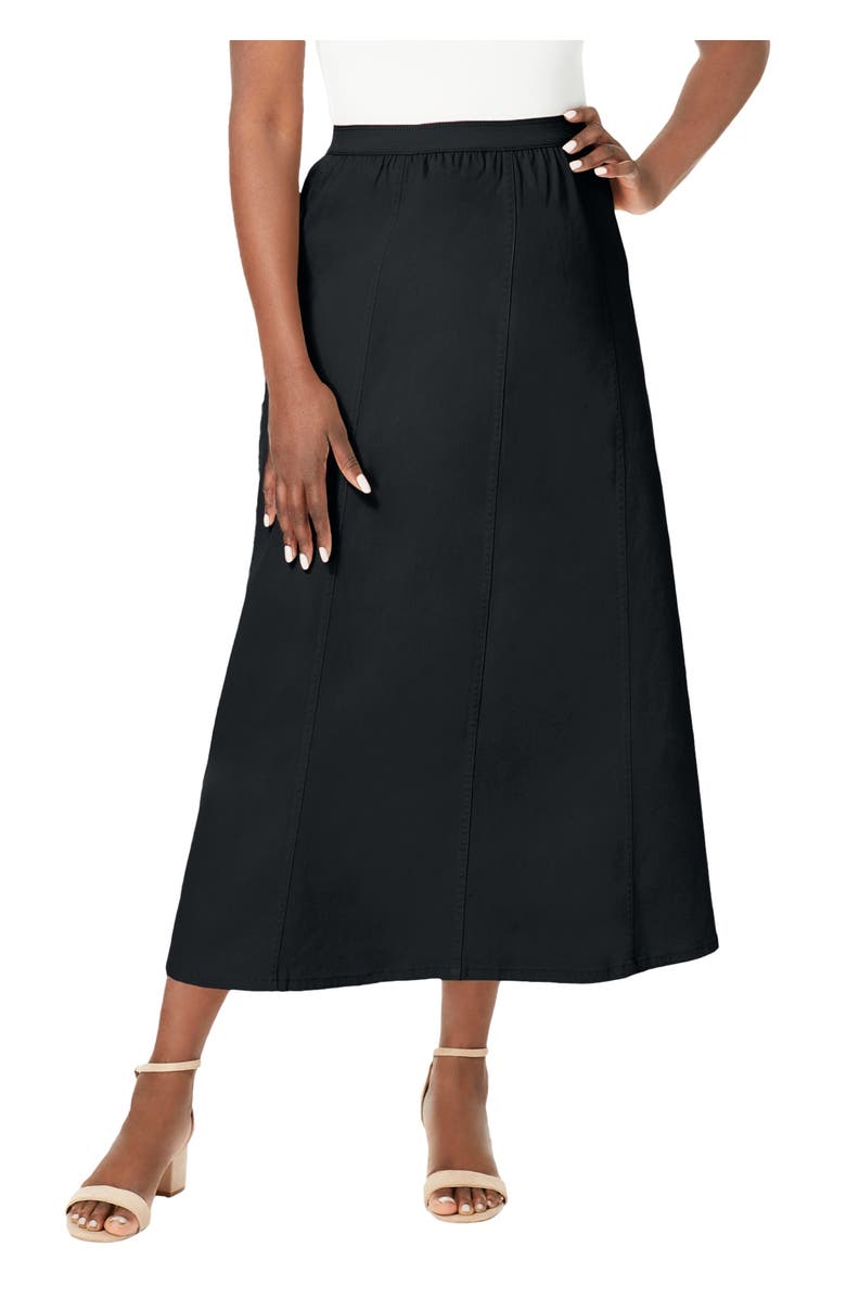 Jessica London Stretch Denim Jegging Skirt, Main, color, Black