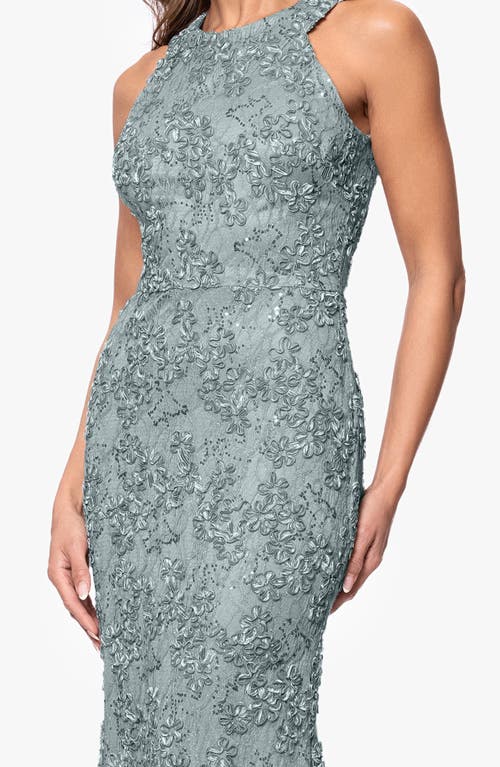 Xscape Evenings Sequin Soutache Sleeveless Sheath Gown In Sage