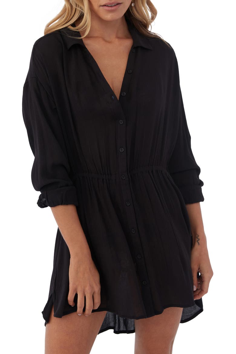 Cami Long Sleeve Cover-Up Shirtdress, Alternate, color, BLACK