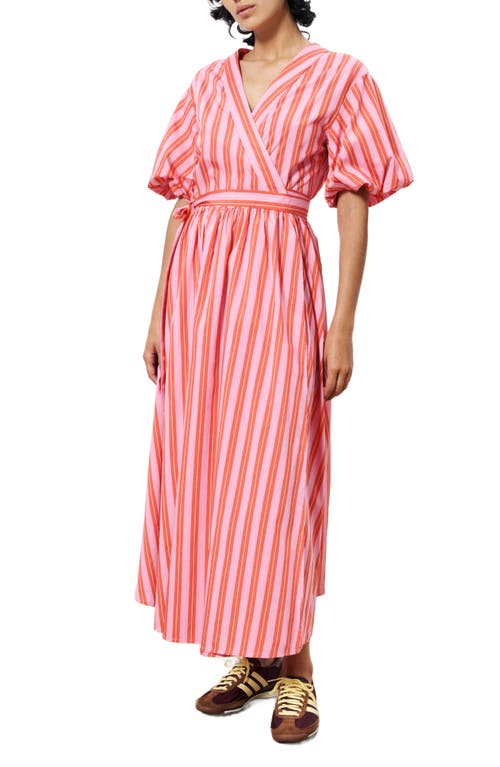 Frnch Aelia Stripe Short Sleeve Wrap Midi Dress In Pink In Pink