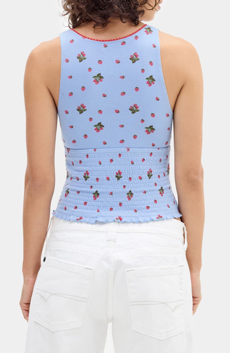 BDG Urban Outfitters Verity Smocked Crop Tank, Alternate, color, Blue/ Strawberry Print