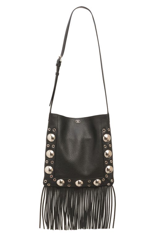 Valentino Garavani Medium Nellcôte Fringe Stud Crossbody Bag In Nero
