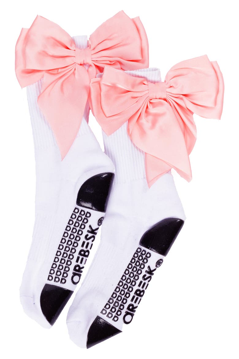 Anna Bow No-Slip Grip Crew Socks, Main, color, WHITE/PINK