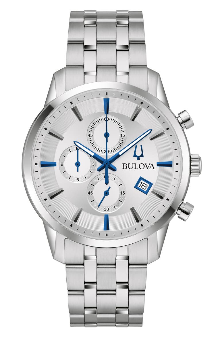 Sutton Bracelet Chronograph Watch, 41mm, Main, color, SILVER-TONE