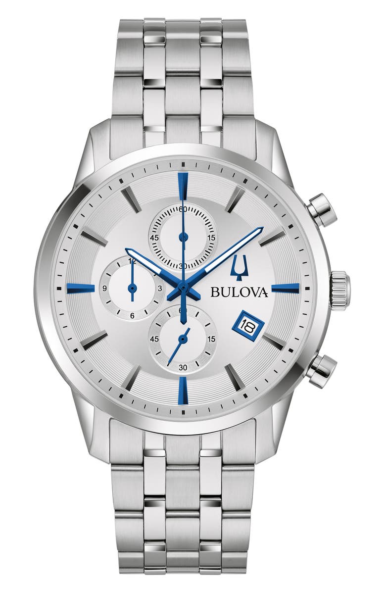BULOVA Sutton Bracelet Chronograph Watch, 41mm, Main, color, Silver-Tone