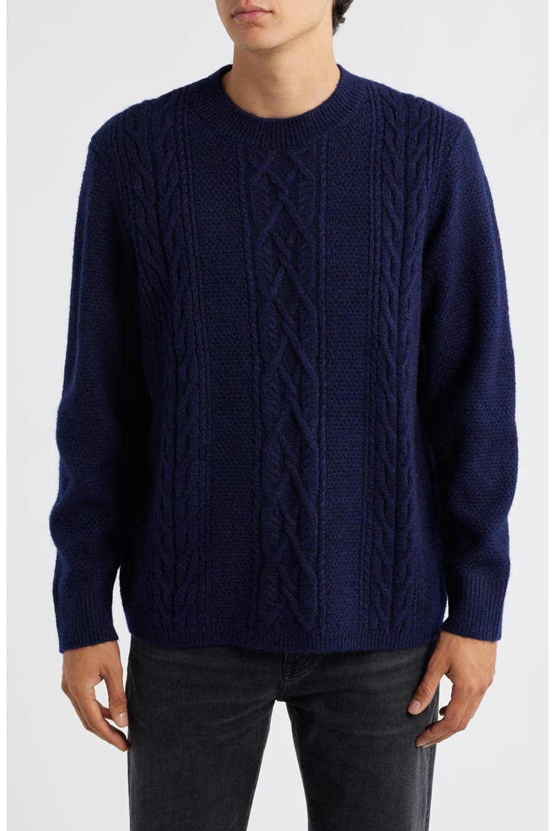 Hyatt Brushed Cable Crewneck Sweater, Main, color, NAVY