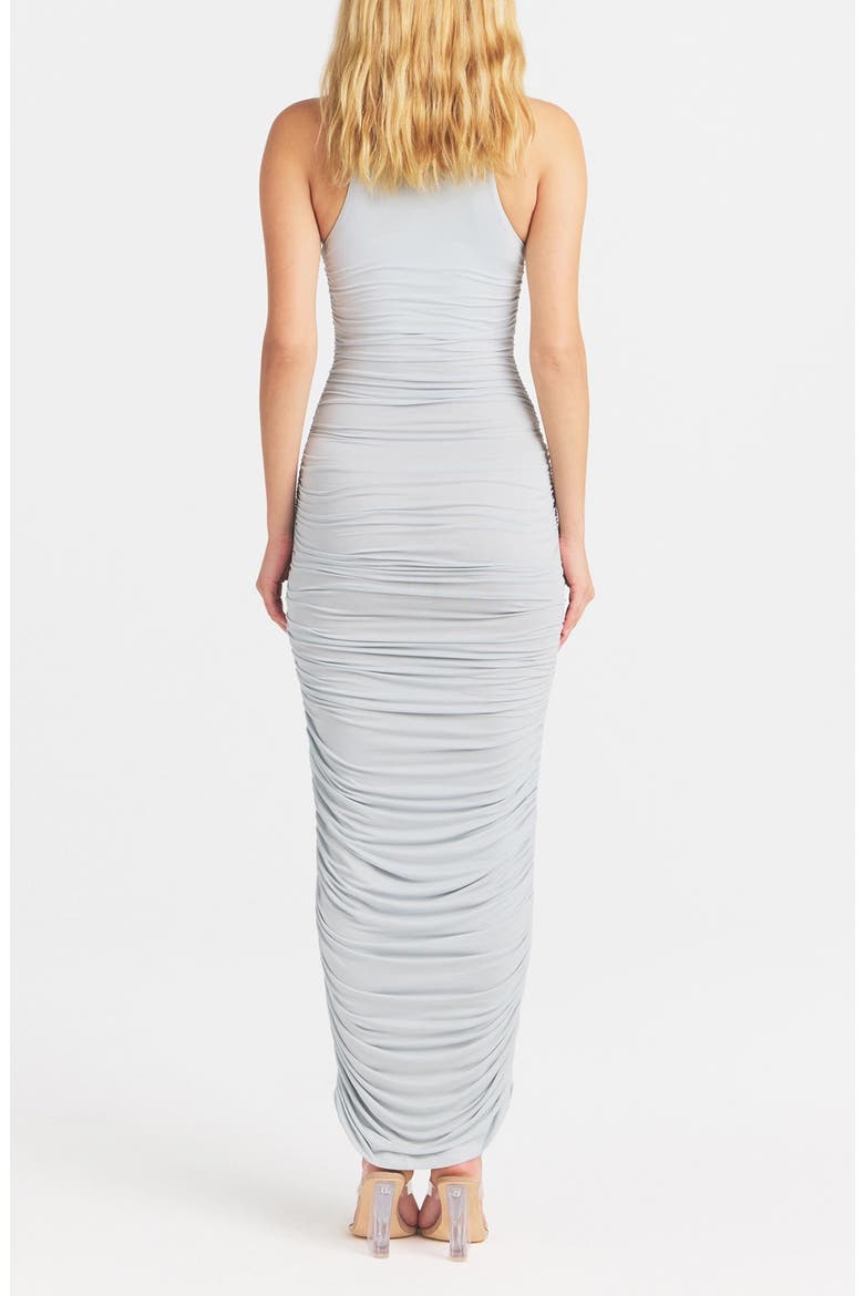 Cupro Jersey Ruched Long Dress, Alternate, color, PEARL