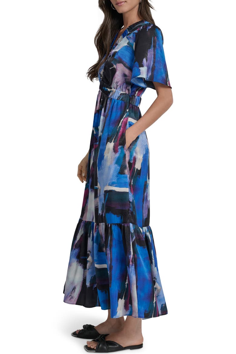 Print V-Neck Maxi Dress, Alternate, color, BLUE BRUSH