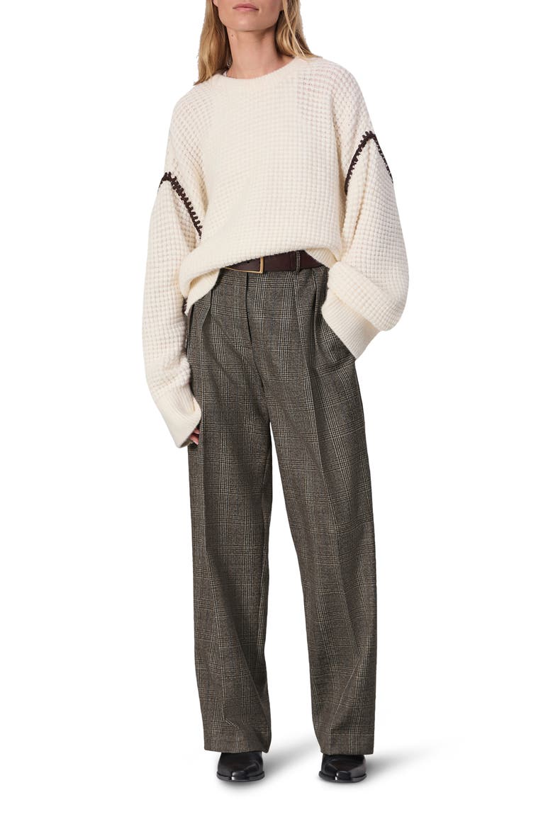 Francine Plaid Virgin Wool Pants, Alternate, color, BROWNPLAID